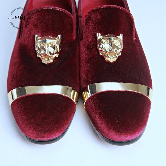 NWT Royal Shoes Velvet Loafers Red Gold Men 7.5 - Picture 9 of 14